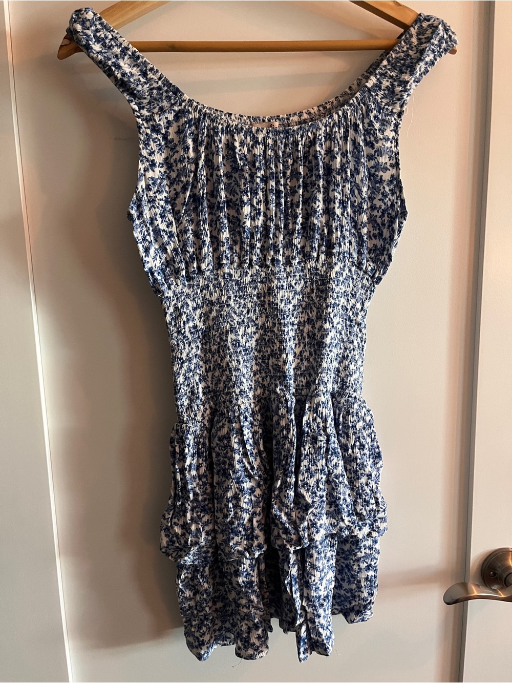 Bloom Blue and White Floral Smocked Mini Dress
